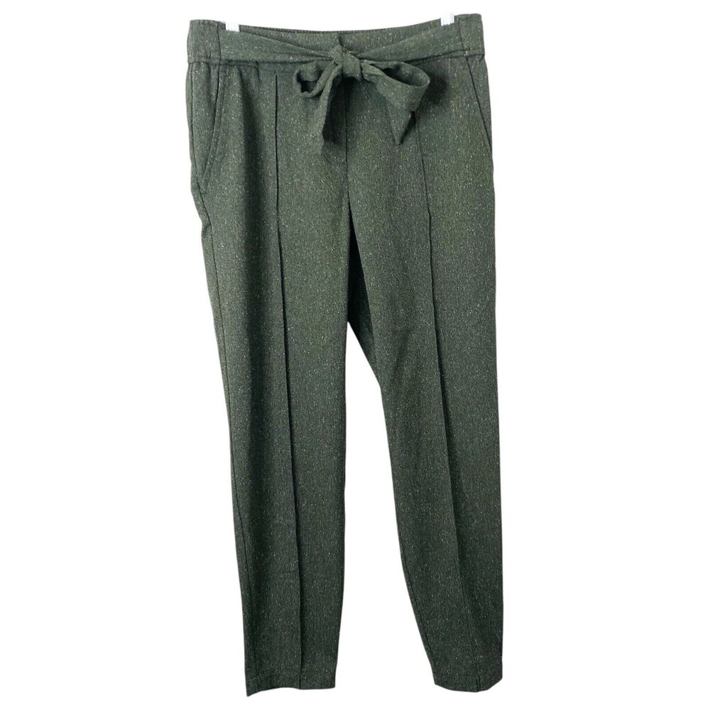 Ann Taylor Loft Outlet Women's Green Speckle Tie Waist Front Pleat Pants Size 0